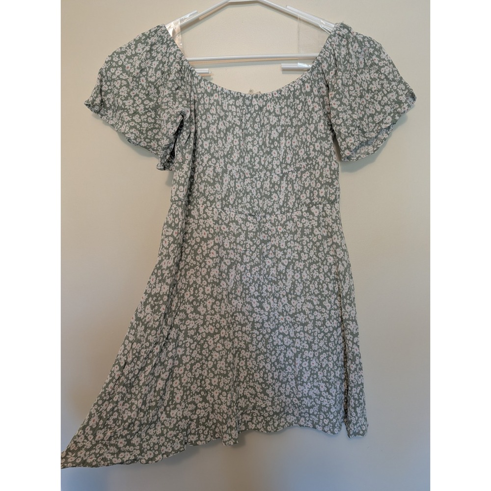 Altar'd State Women Green White Floral Smocked Short Dress M